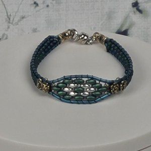 Leather & Bead Teal Bracelet